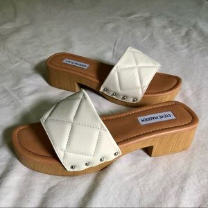 Steve Madden wood like platform heel slip on sandal